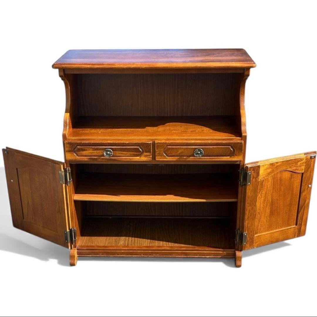 80sカリモク コロニアル観音扉 カントリーキャビネット電話台 ブラウン