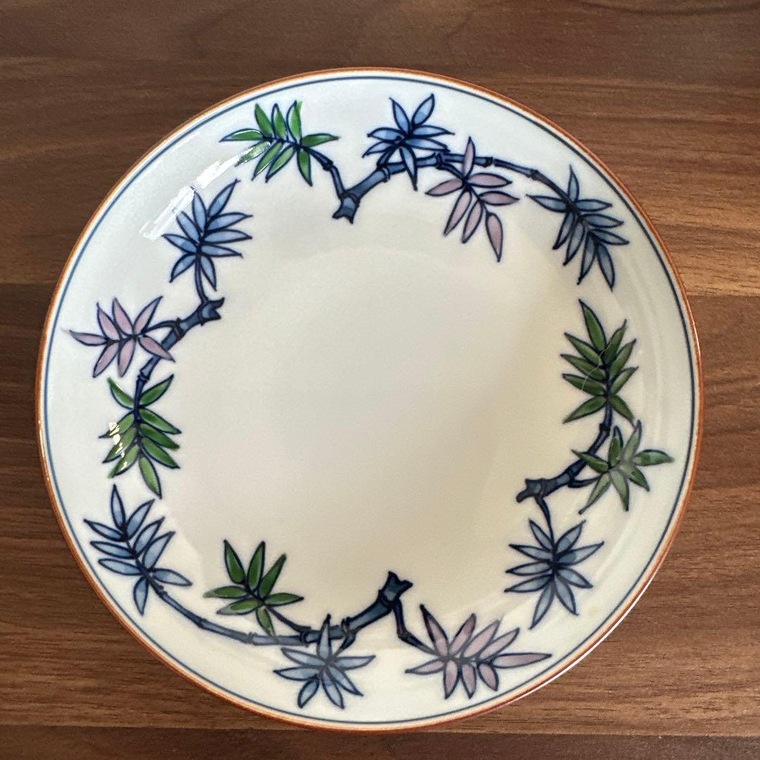 源右衛門　染錦笹絵　銘々皿五枚揃