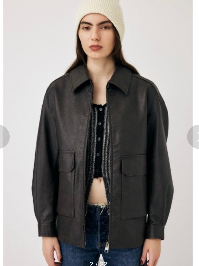 MOUSSY フェイクレザー ビッグジャケット FREE ダークブラウン