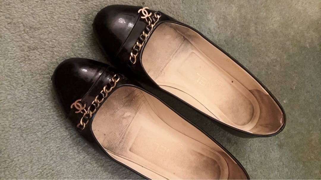 ♡本物♡シャネル♡CHANEL♡ブラックチェーンCCフラットシューズ36ハーフ