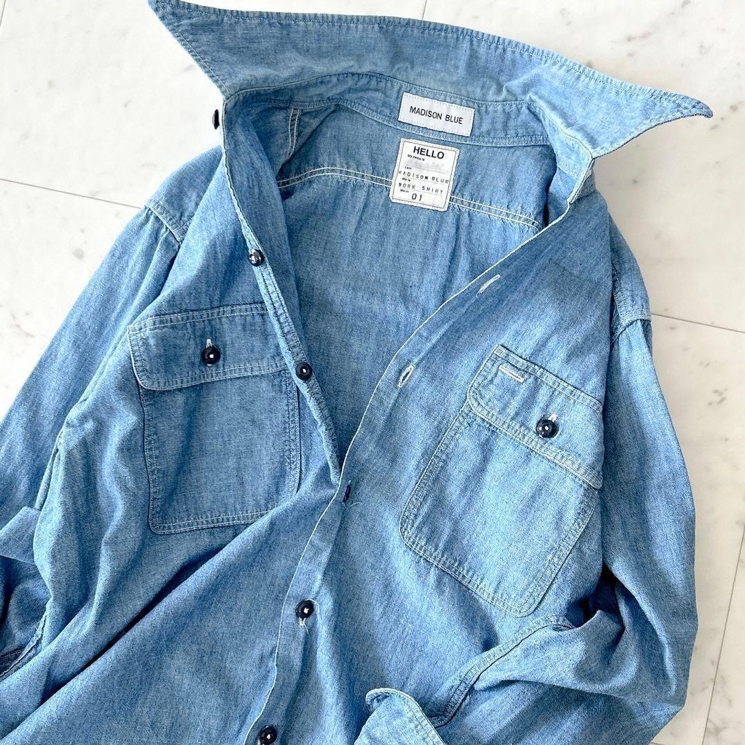人気 マディソンブルー ハンプトン シャンブレー シャツ デニムシャツ 刺繍