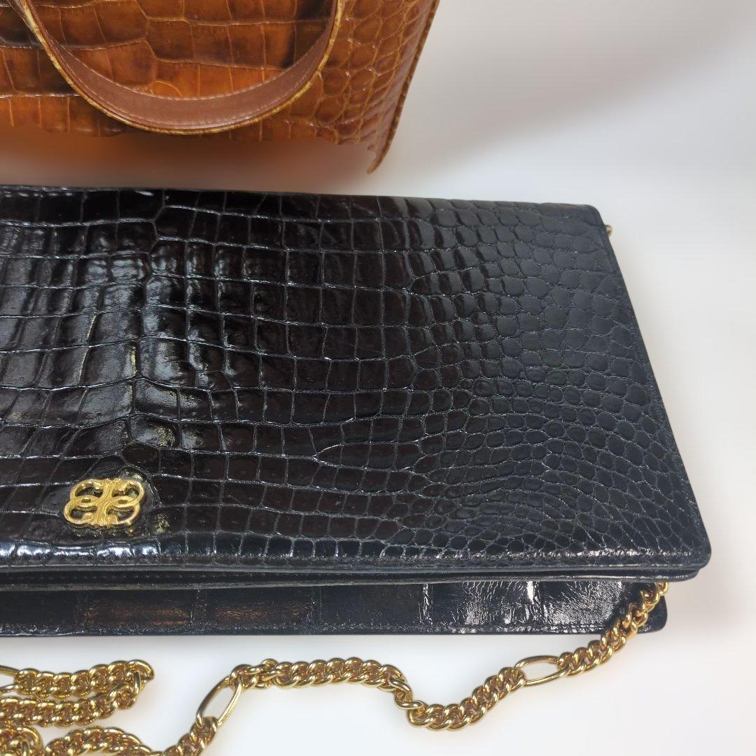 シャイニング　クロコダイル　バッグ　ブラウン　セット　サンタゴスティーノ