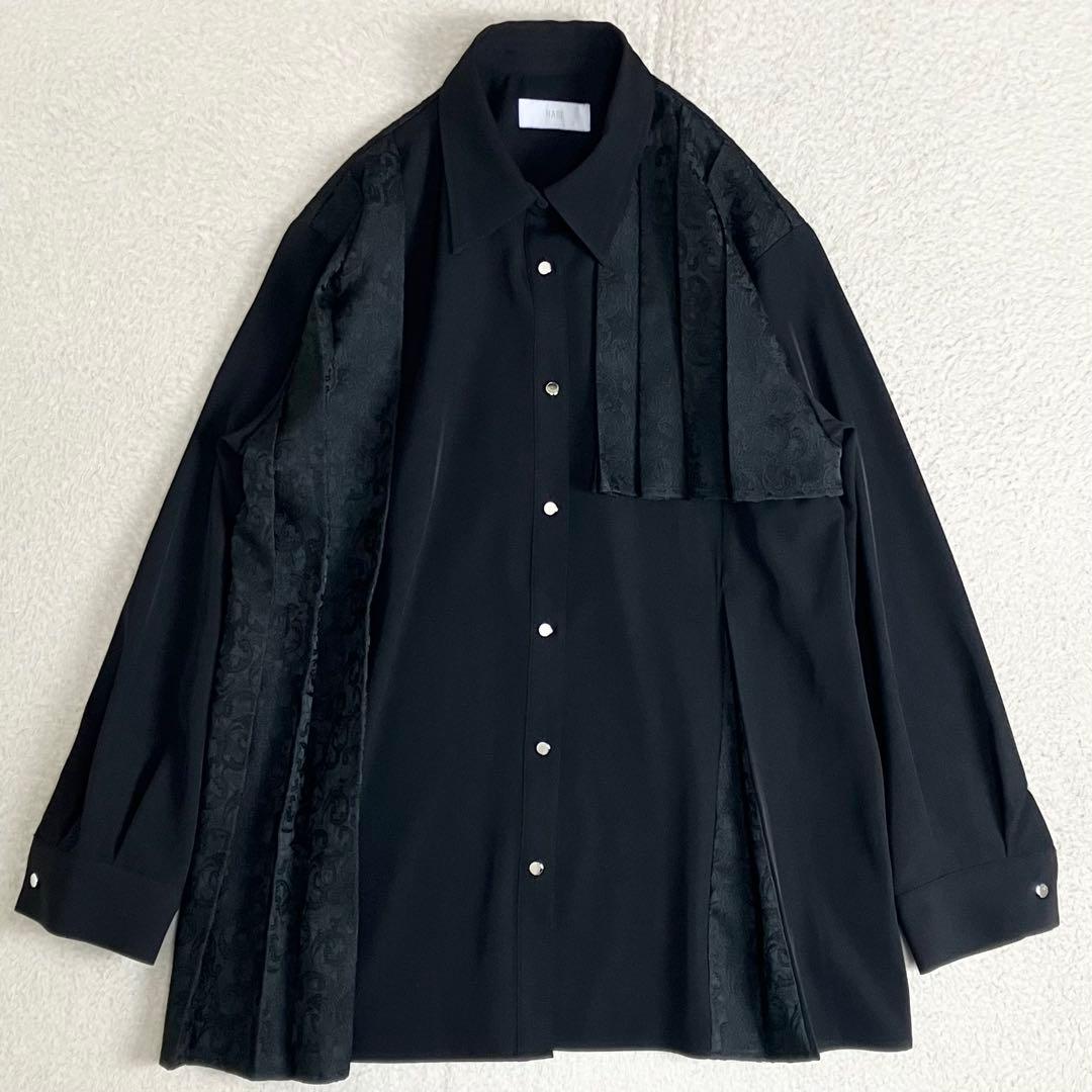 HARE ハレ　ジャガードキリカエプリーツシャツ　ブラック 長袖　F 匿名配送