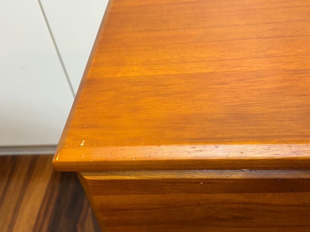 木製 4段袖机 キャスター付き 鍵付きチェスト 幅39cm ラッカー塗装