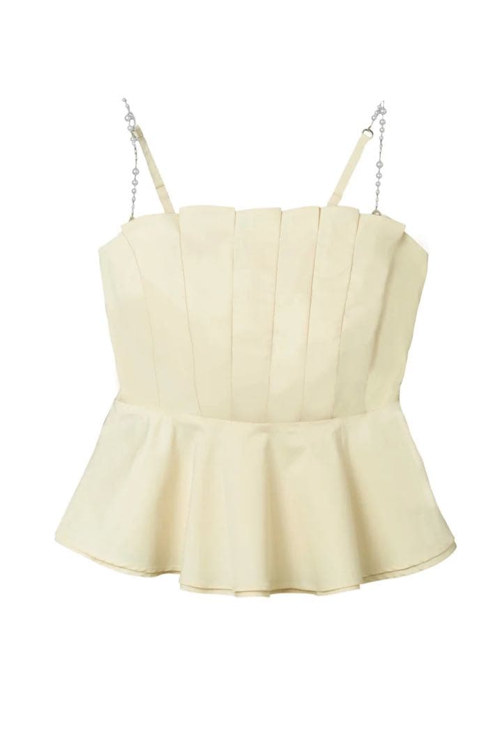 トップス Herlipto Pearl-Strap Frill Top lemon M