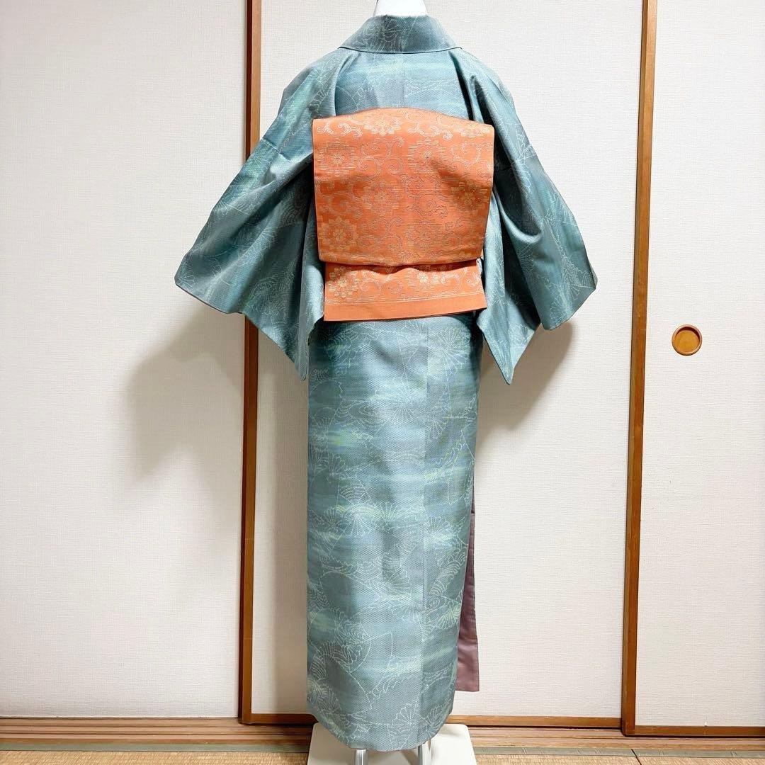 未使用近い　美品　袷　正絹　大島紬系　紬　小紋　フルセット