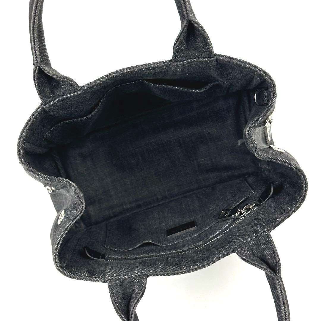 【美品】プラダ　カナパ　ハンドバッグ　三角ロゴ　シルバー金具　デニム　ブラック