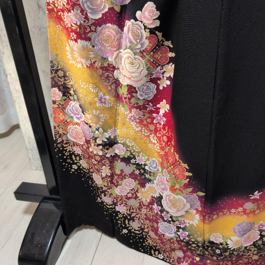 ＊you＊京都染織黒留め袖正絹豪華なお花柄同八掛けハジックガード付き4点