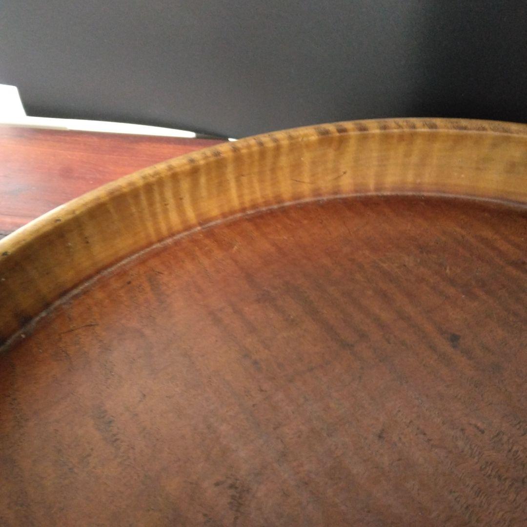 丸盆　くり抜き木工品　虎杢目