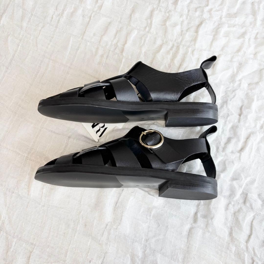 【新品未使用タグ付】 ZARA (ザラ) グルカサンダル フラット ブラック