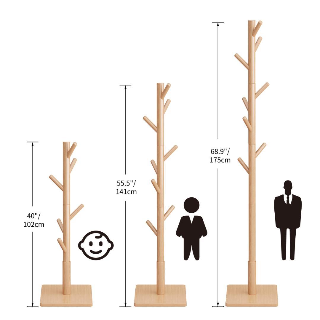 倒れにくい 木製ポールハンガーハンガーラック 調節可能 落ちにくい