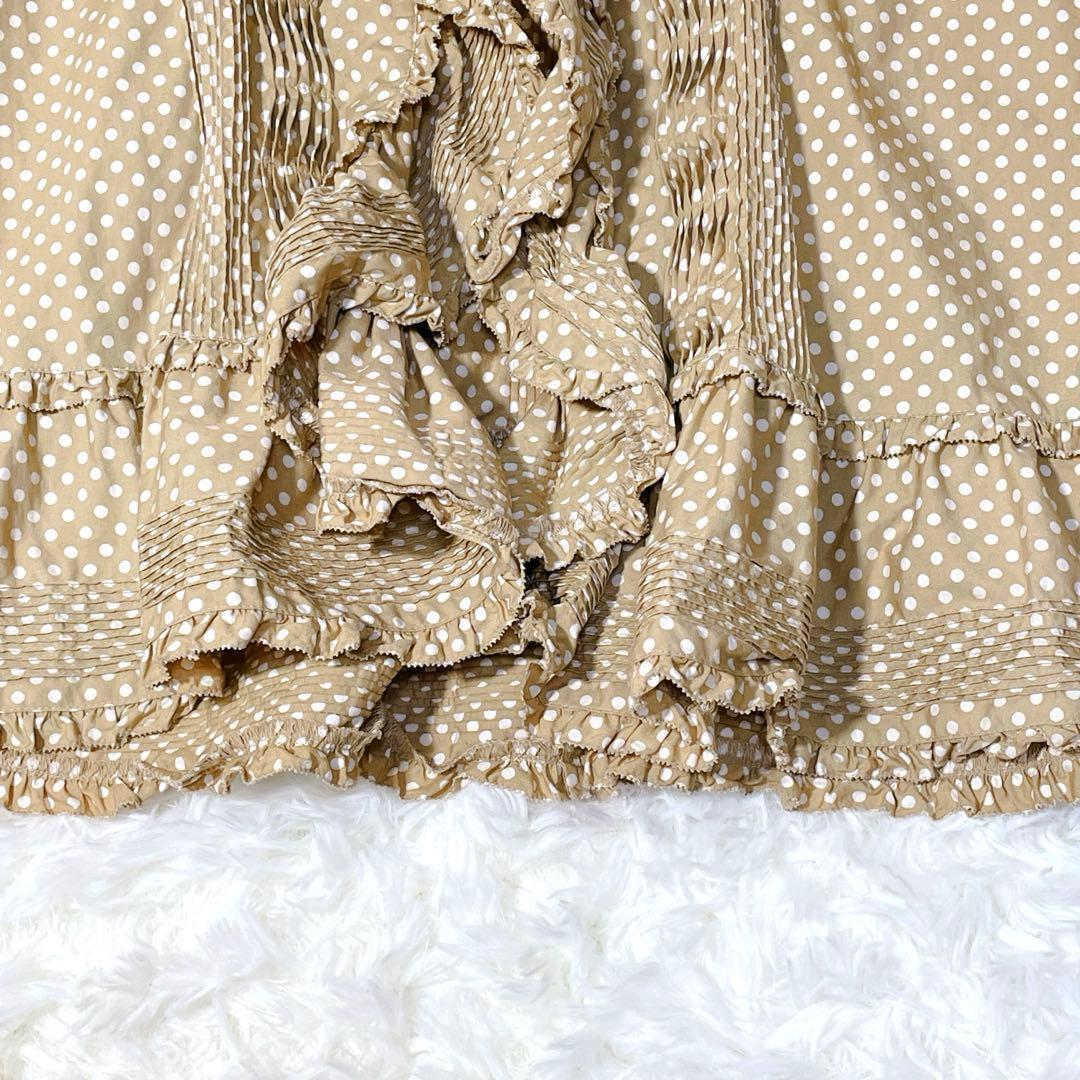 ピンクハウス フリルいっぱい　オーバーブラウス　ベージュ　ドット