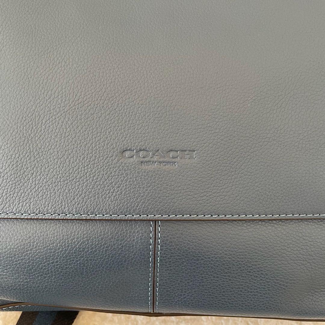 【美品】coach ショルダーバッグ オールレザー くすみブルー 斜め掛け