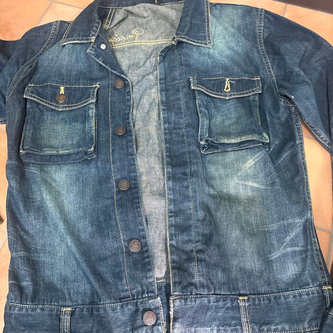 glambグラム デニムつなぎ バックプリント オールインワン ヴィンテージ加工