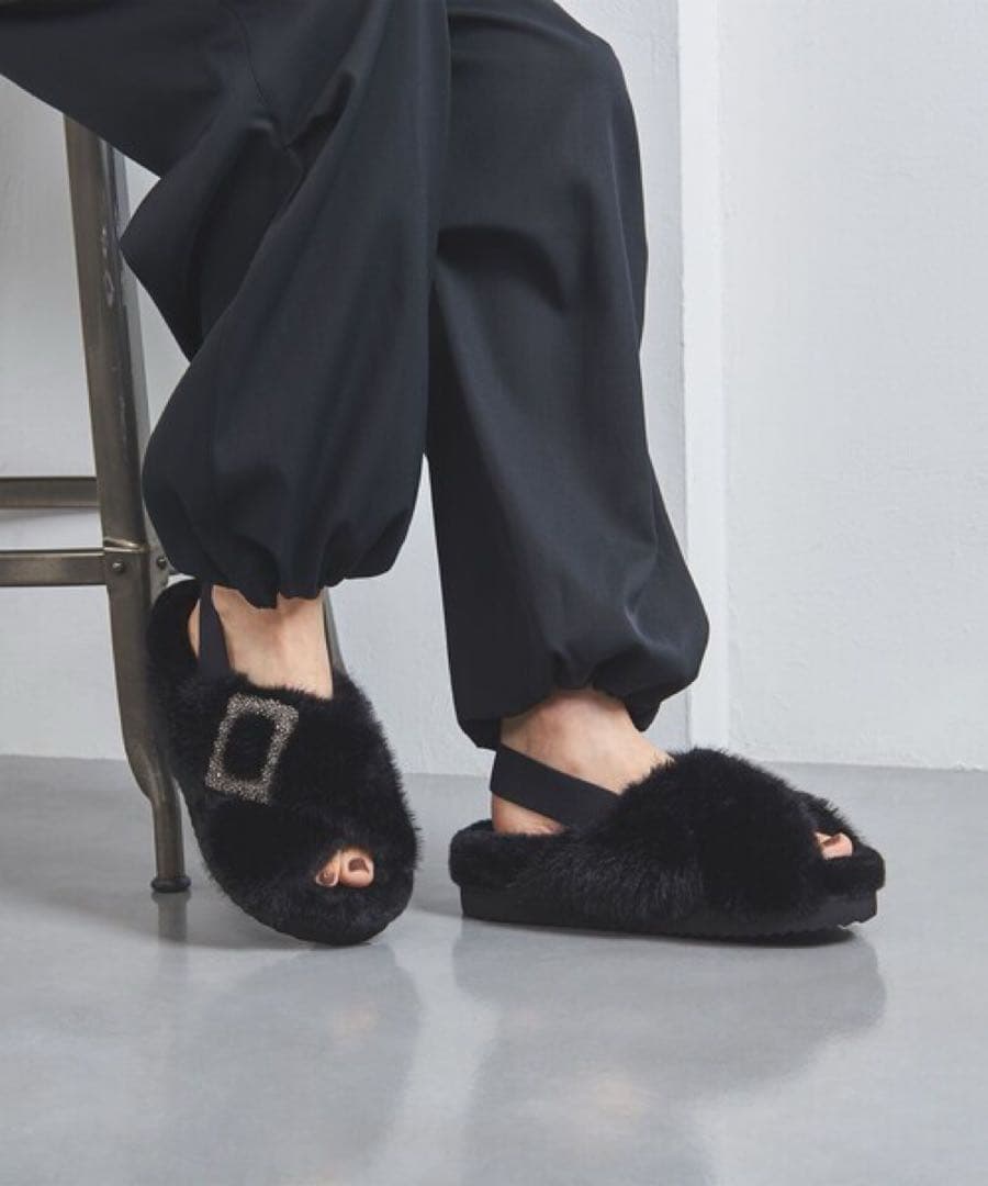 ユナイテッド アローズ ビジューフェイクファーバックストラップサンダル　37