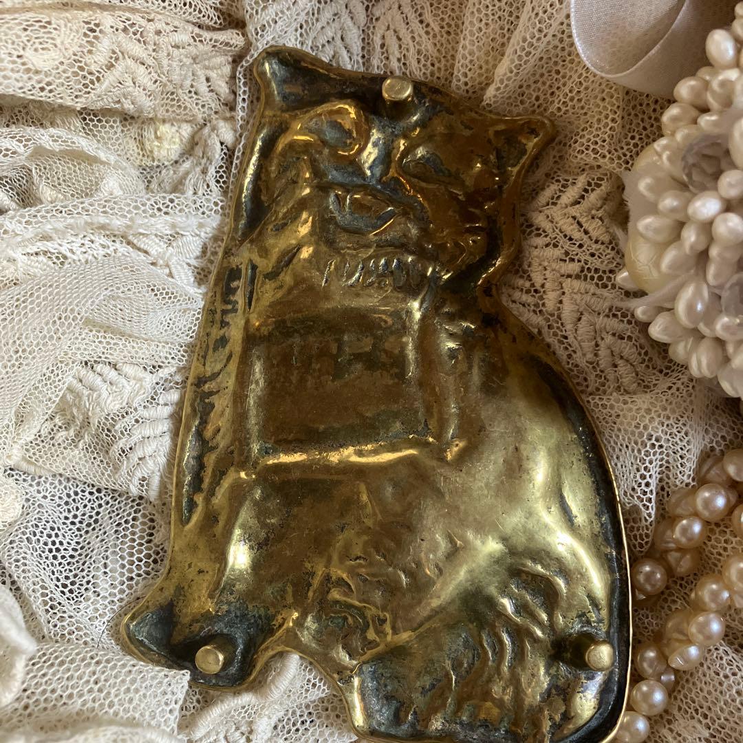 フランスアンティーク猫プレート　アスティエ　真鍮　猫トレイ　看板