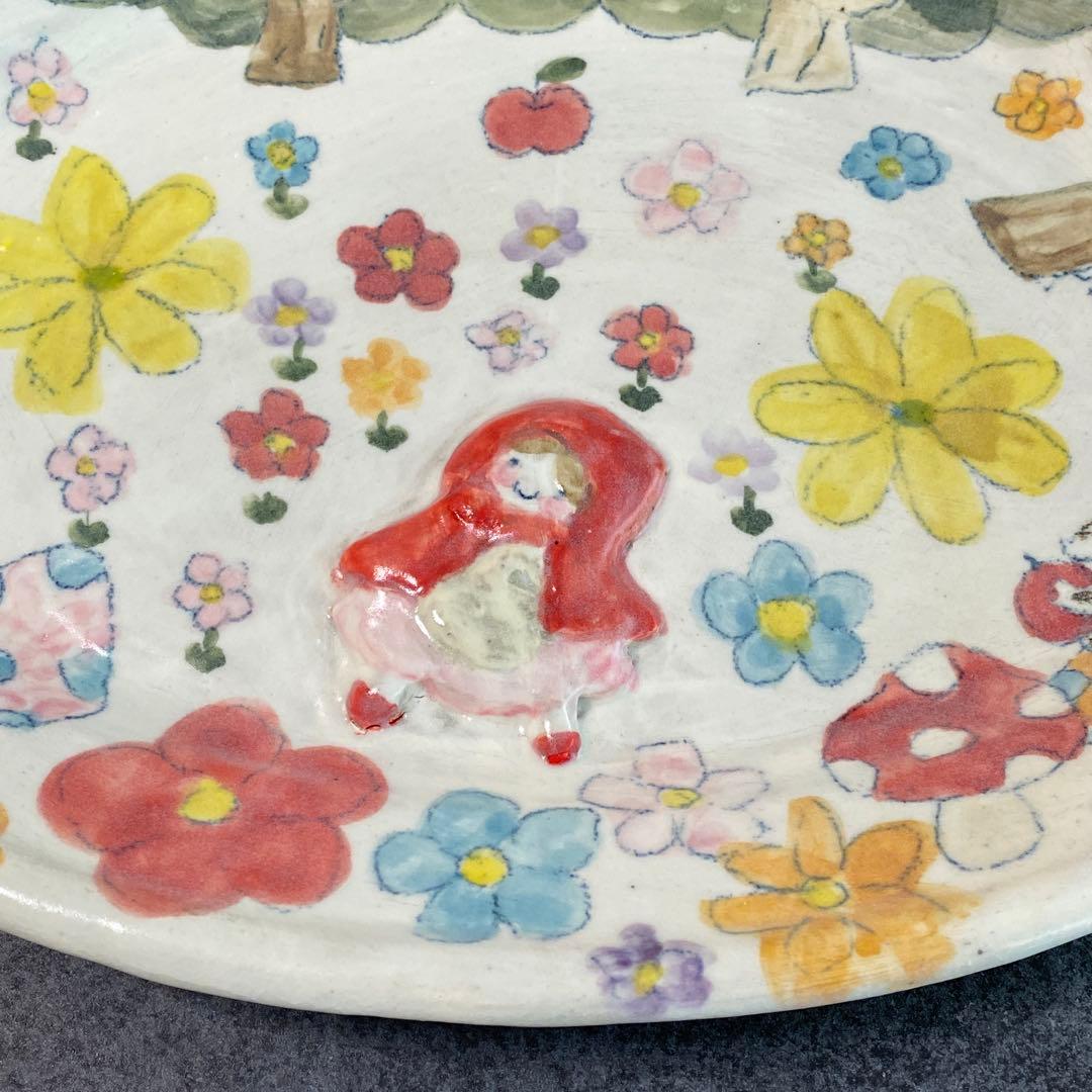 【やまぐちあさこ】新品オーバルプレート27cm 大皿　赤ずきんちゃんとオオカミ