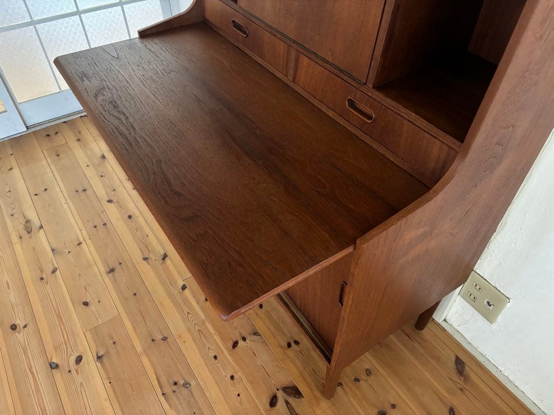 北欧ヴィンテージ　デンマーク　チーク　シェルフライティングビューロー