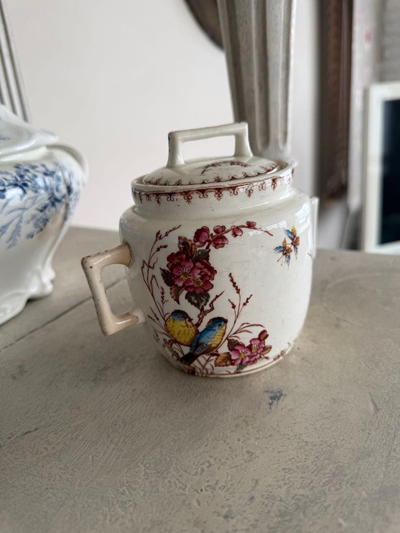 フランスアンティーク陶器リュネビィルmesangeシュガーポット