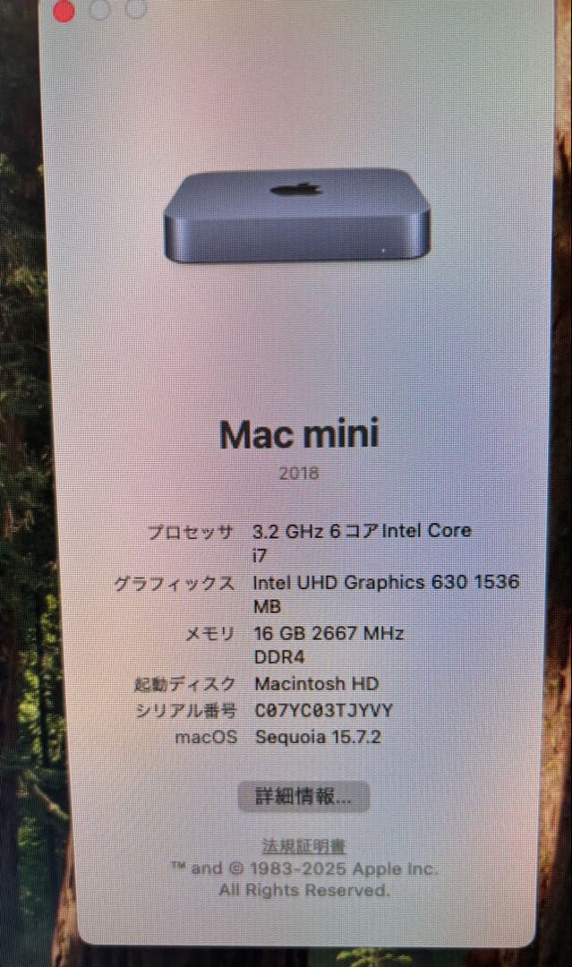 Macデスクトップ Apple Mac mini 2018 core i7
