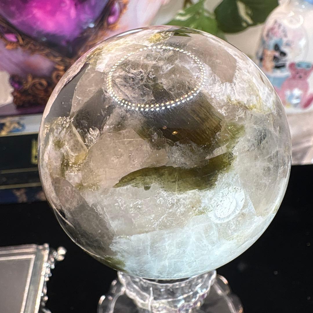 ムーンストーン♡グリーントルマリン♡マイカ共生スフィア♡No.2580