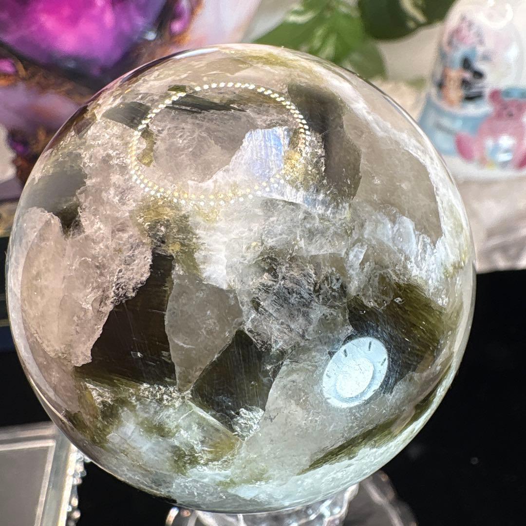 ムーンストーン♡グリーントルマリン♡マイカ共生スフィア♡No.2580