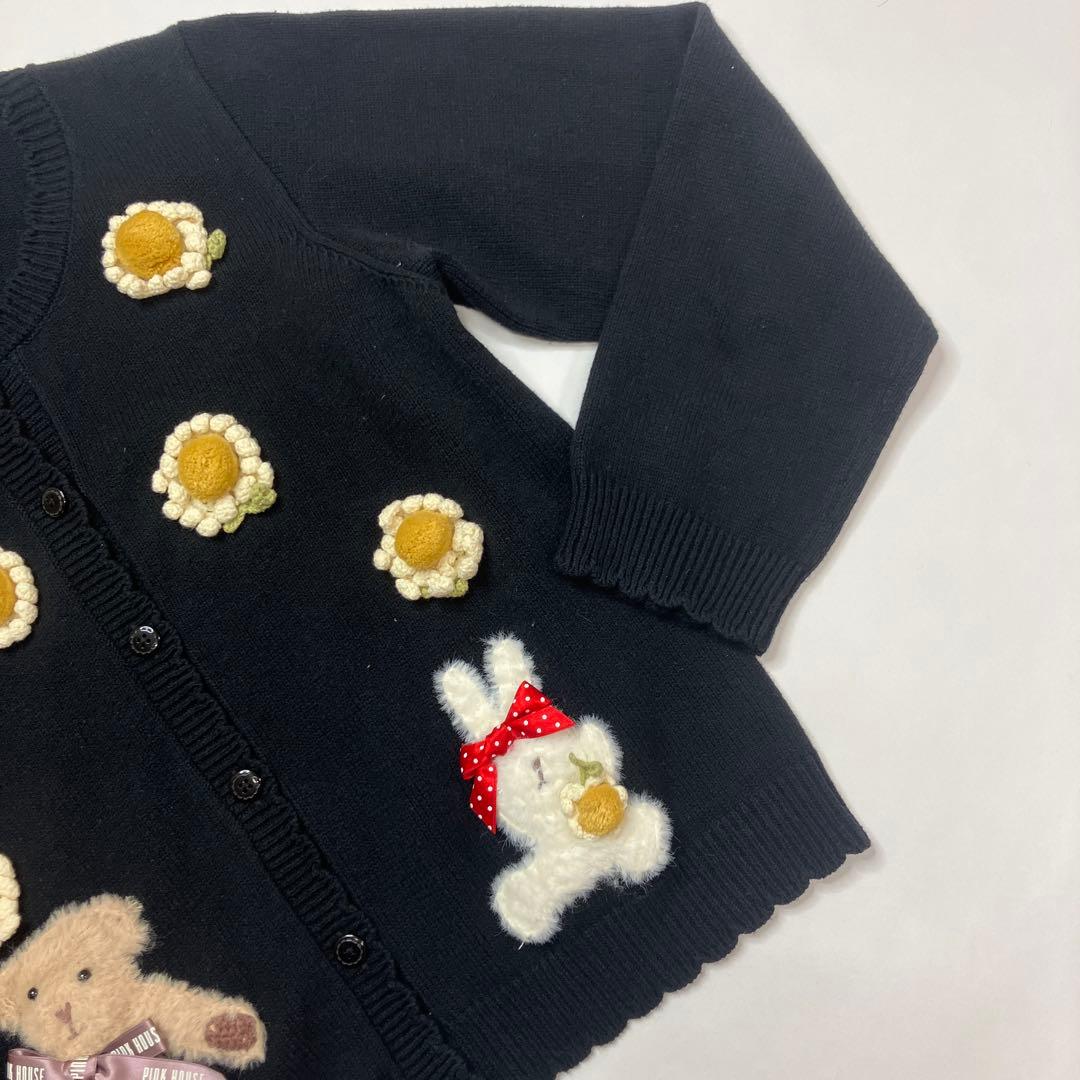 【美品】ピンクハウス 黒 うさちゃん くまちゃんモチーフカーディガン/2023年