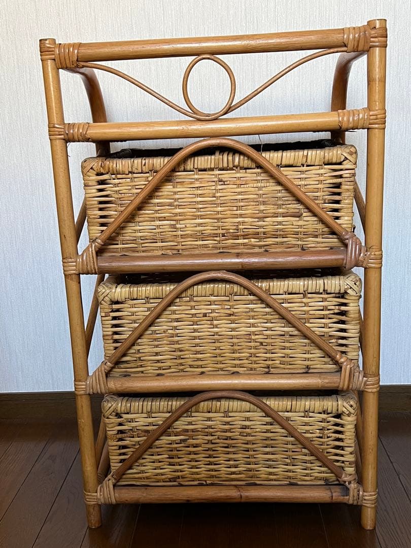 ラタンランドリー　3段チェスト　籐製品　バスケット　ラタンの3段チェスト