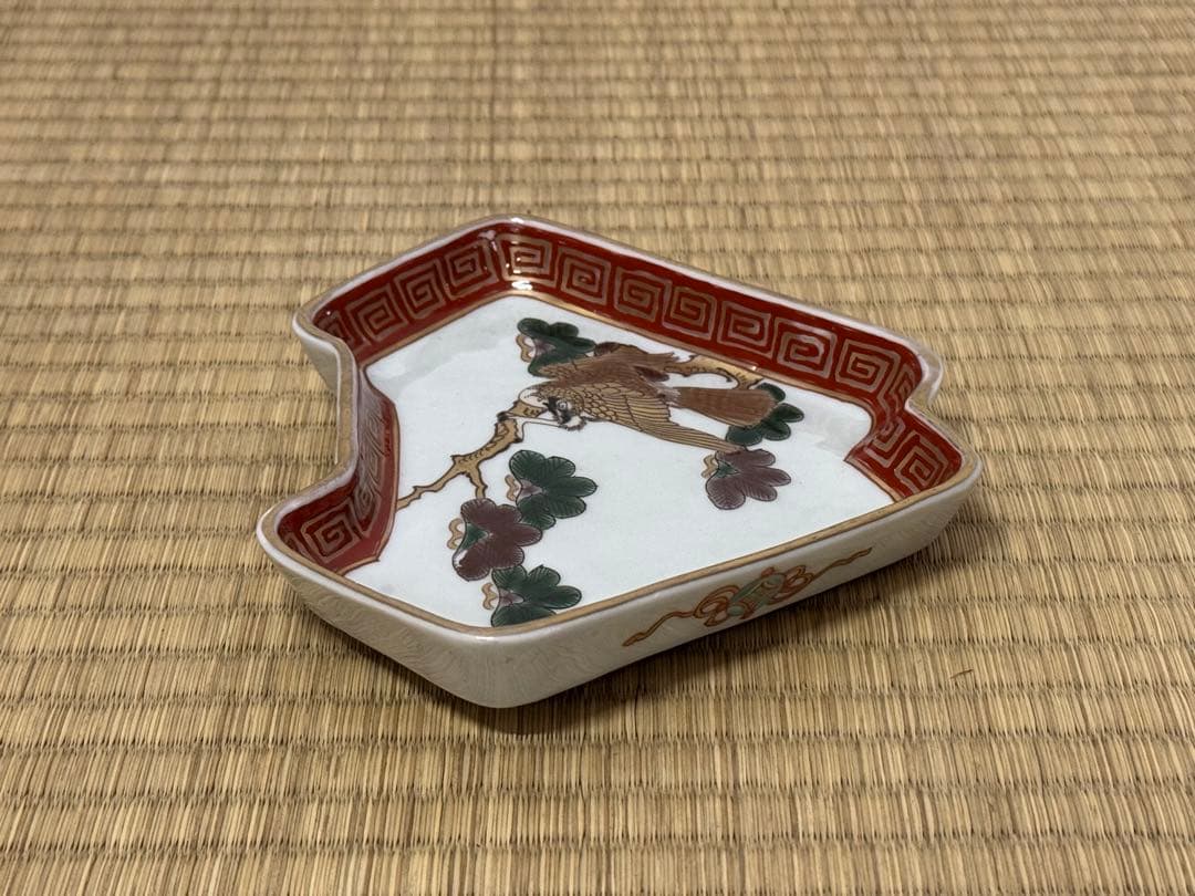【古伊万里】色絵 「一富士二鷹三茄子」 富士形　変形皿 9客　明治時代