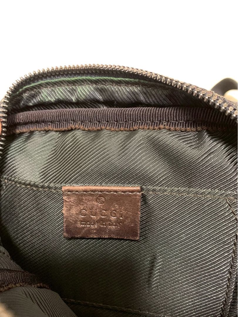 美品★グッチ ショルダーバッグ GGキャンバス×レザー ダークブラウン