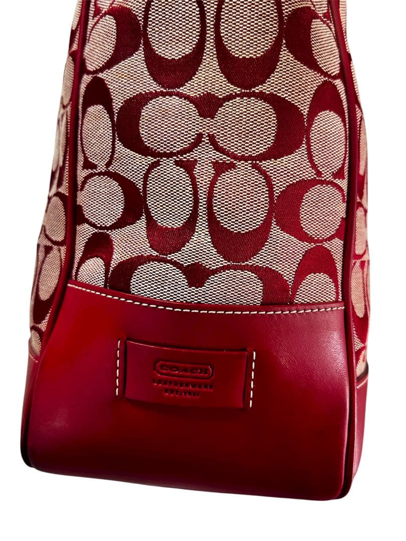 ✨良品✨ コーチ トートバッグ シグネチャー 型押し レッド 赤色 商品6093