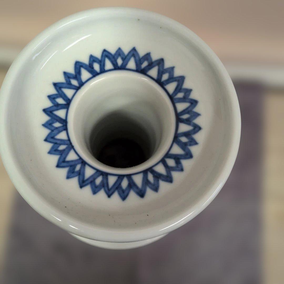 平安 手塚祥堂 作 染付 高砂花入 花器 花瓶 共箱