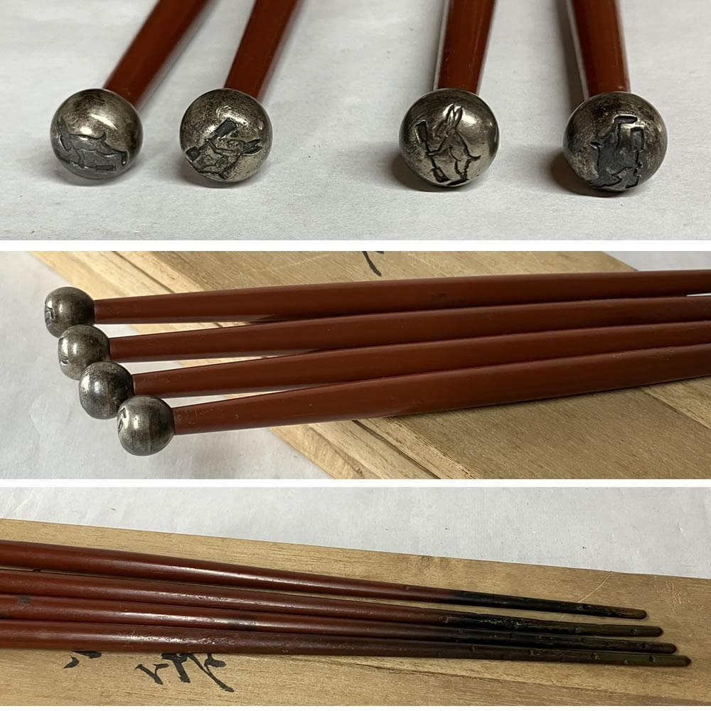 F1363 大阪 尚美堂 月兎 銅製 火箸 一対 ウサギ 兎 うさぎ 茶道具