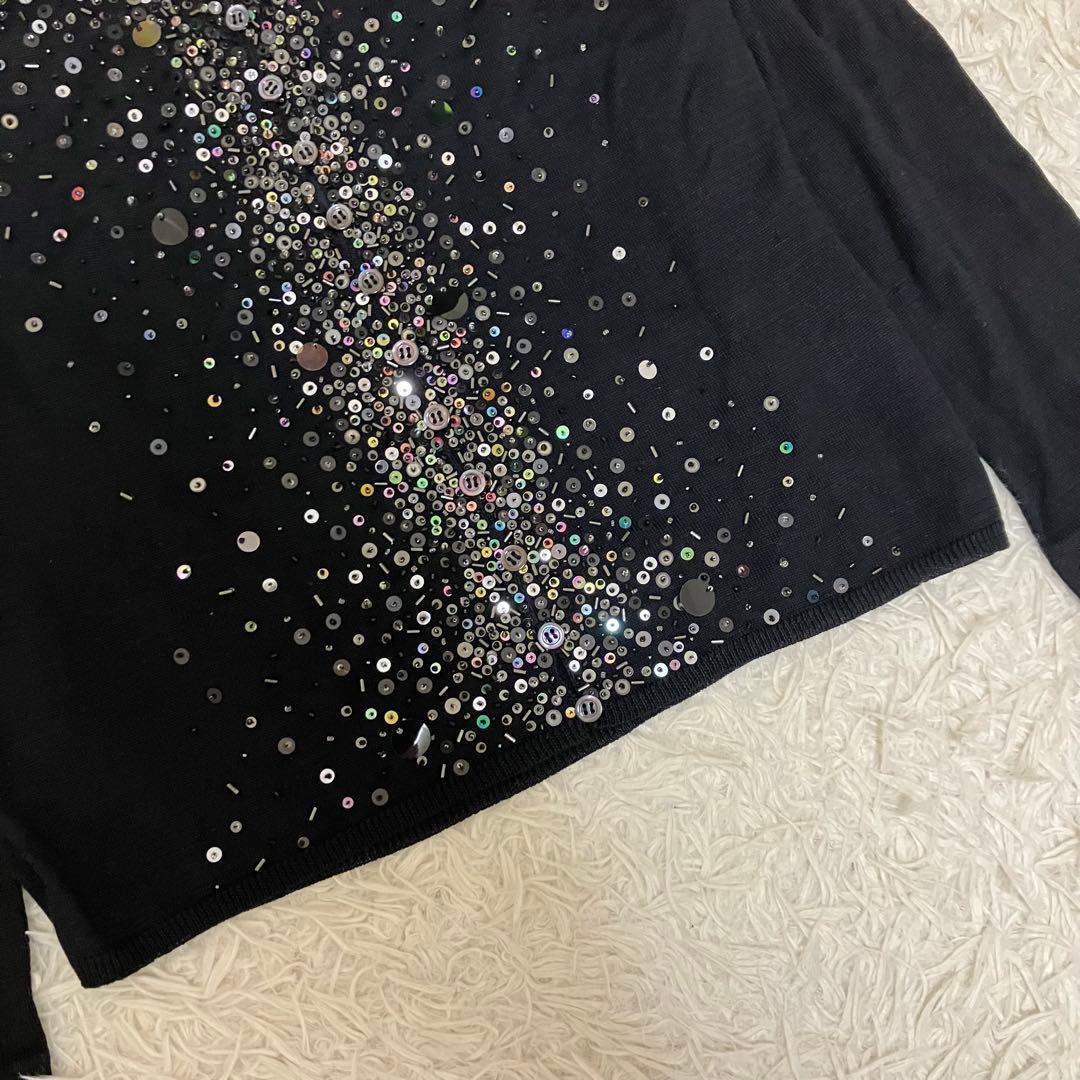 【タグ付】MOSCHINO ビジューカーディガン　ニット　スパンコール　黒　L