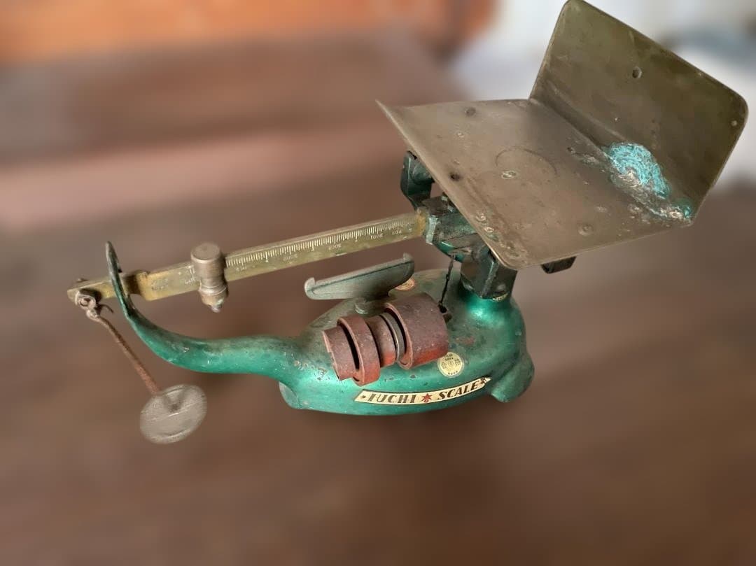 【創業100年お茶屋】昭和レトロ 井内衡機 上皿棹はかり 分銅5点 アンティーク