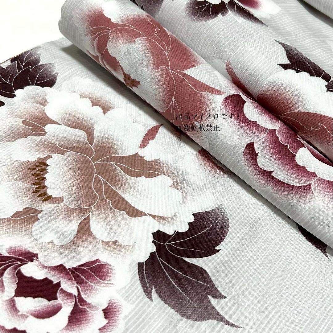 浴衣　大きめサイズ　浴衣 3L 牡丹　兵児帯　ボルドー　2点　新品　0719⑨
