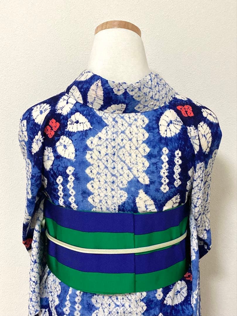 浴衣　有松鳴海絞り　縞と鉄線　裄68.5cm