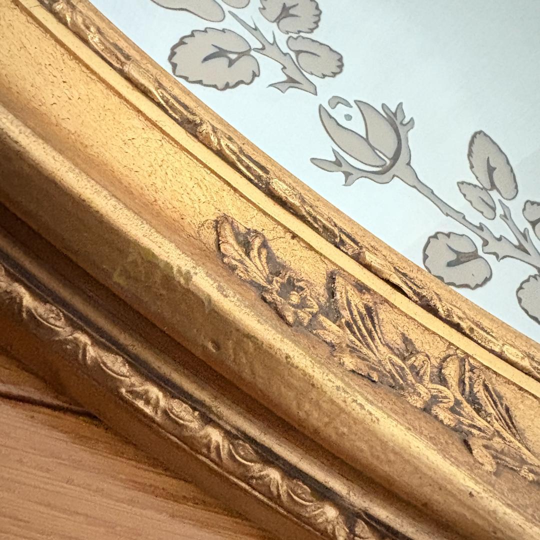 ウォールミラー アンティーク ゴールド装飾 楕円形 壁掛け鏡 レトロ 現状品