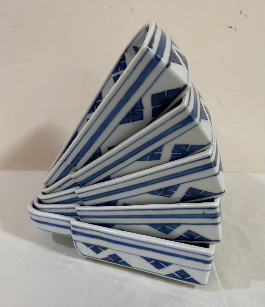 古染付扇面向付　伊万里　有田　5枚