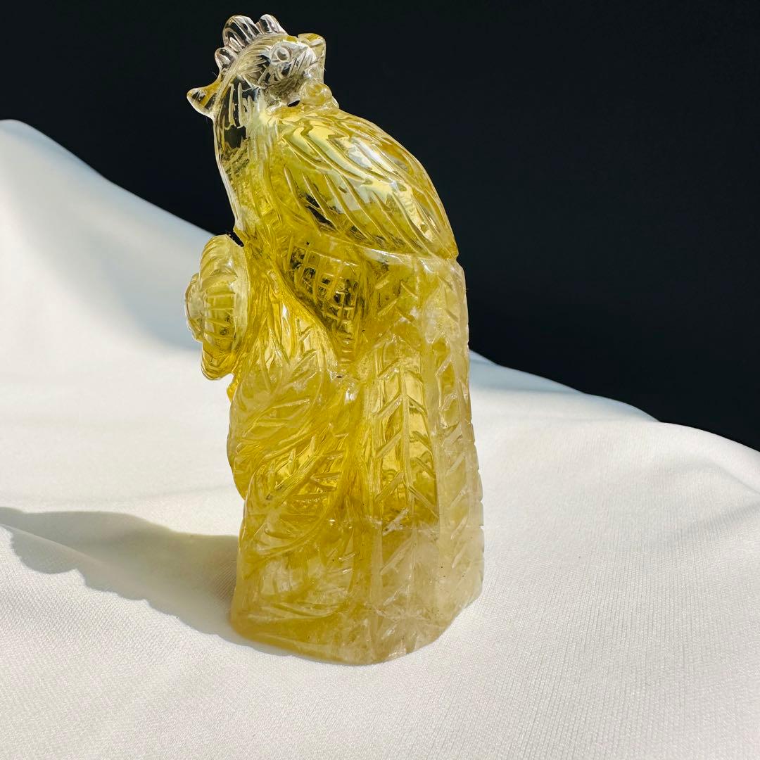 天然石 シトリンの鳳凰　置物　彫り物D.12