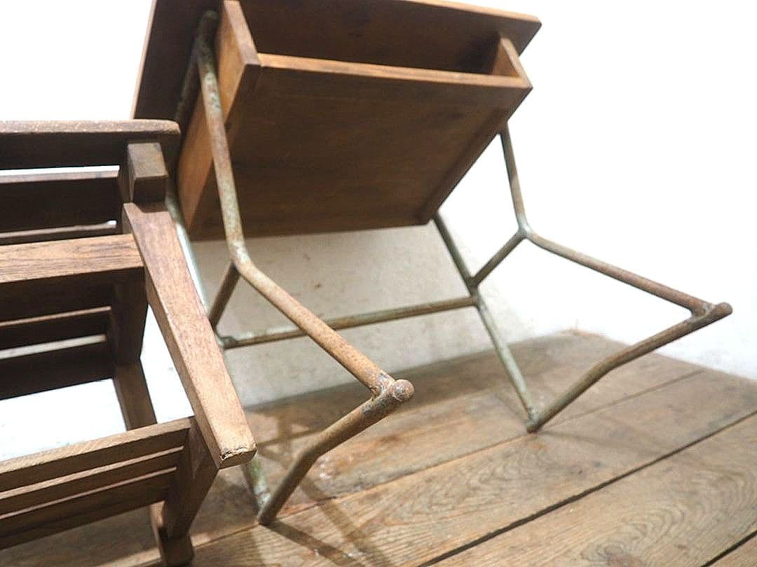 1324 ②ヴィンテージ　レトロな学校机と椅子　テーブル　イス　古家具　子供用