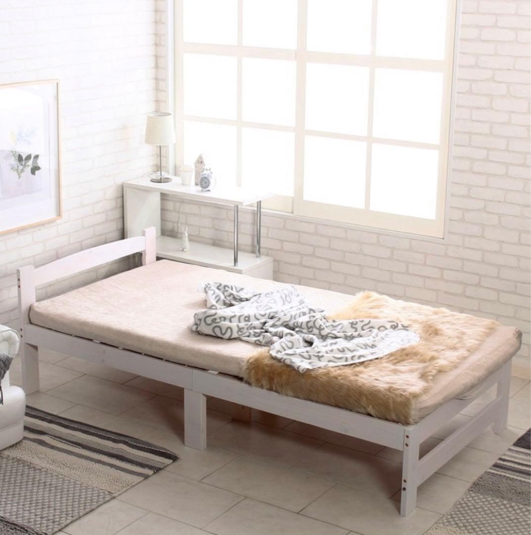 ベッドフレーム シングル ホワイト約198×98×60.5 cm