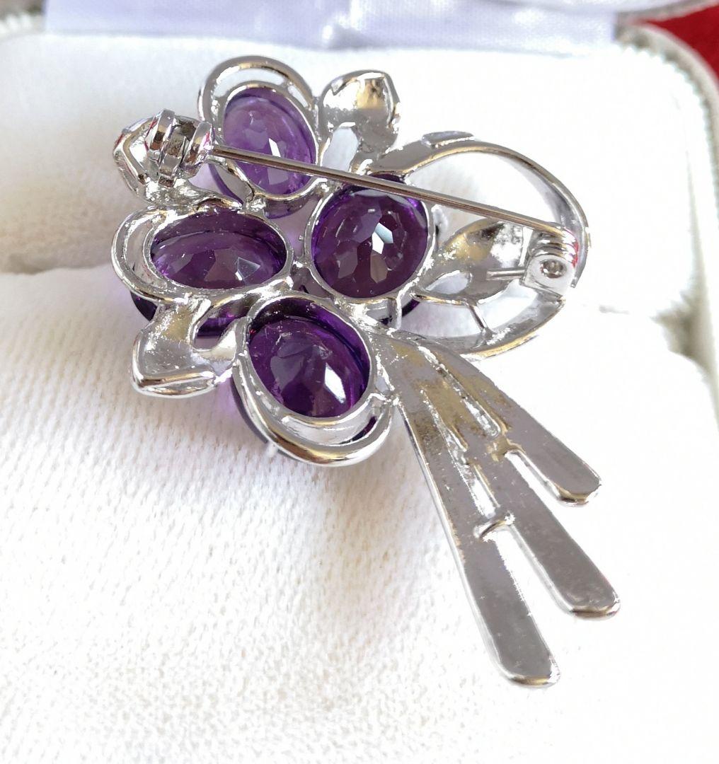 ブローチ シルバー製 天然石 アメジスト カボッション 裏面カッティング 912