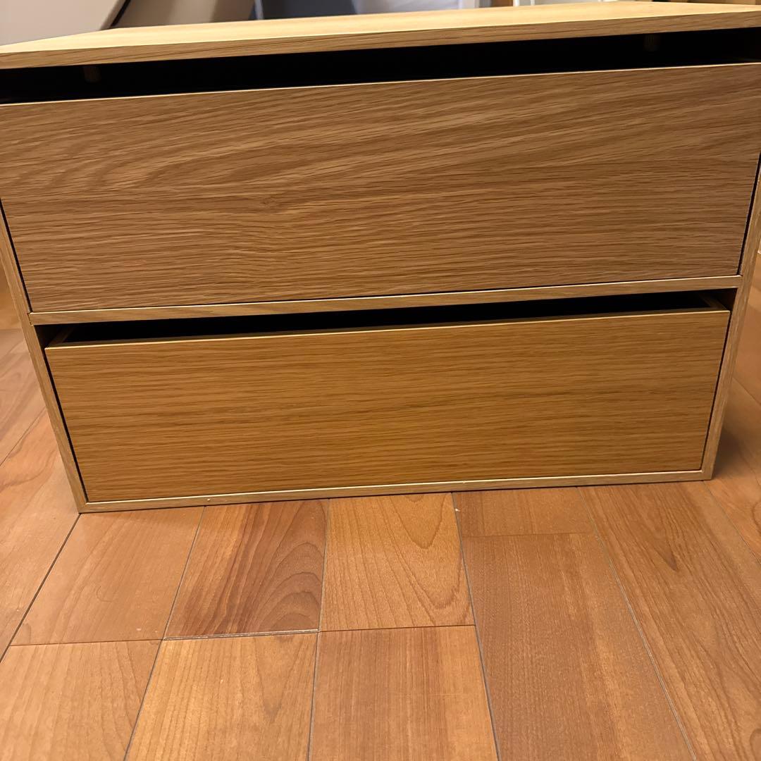 asami無印良品 木製収納ケース 2段 ワイド オーク材ユニットシェルフ