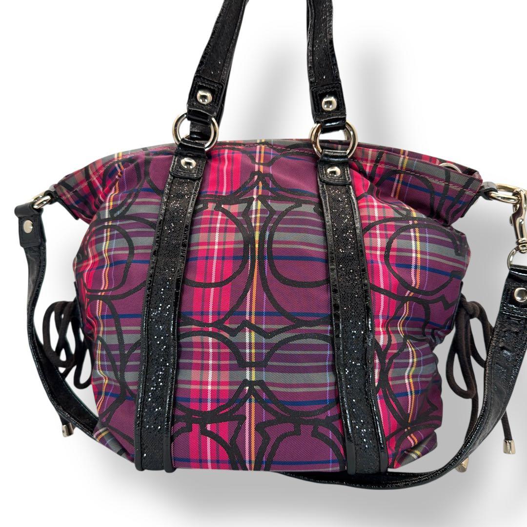 美品 COACH 2wayバッグ ポピー チェック ラメ y2k 14371