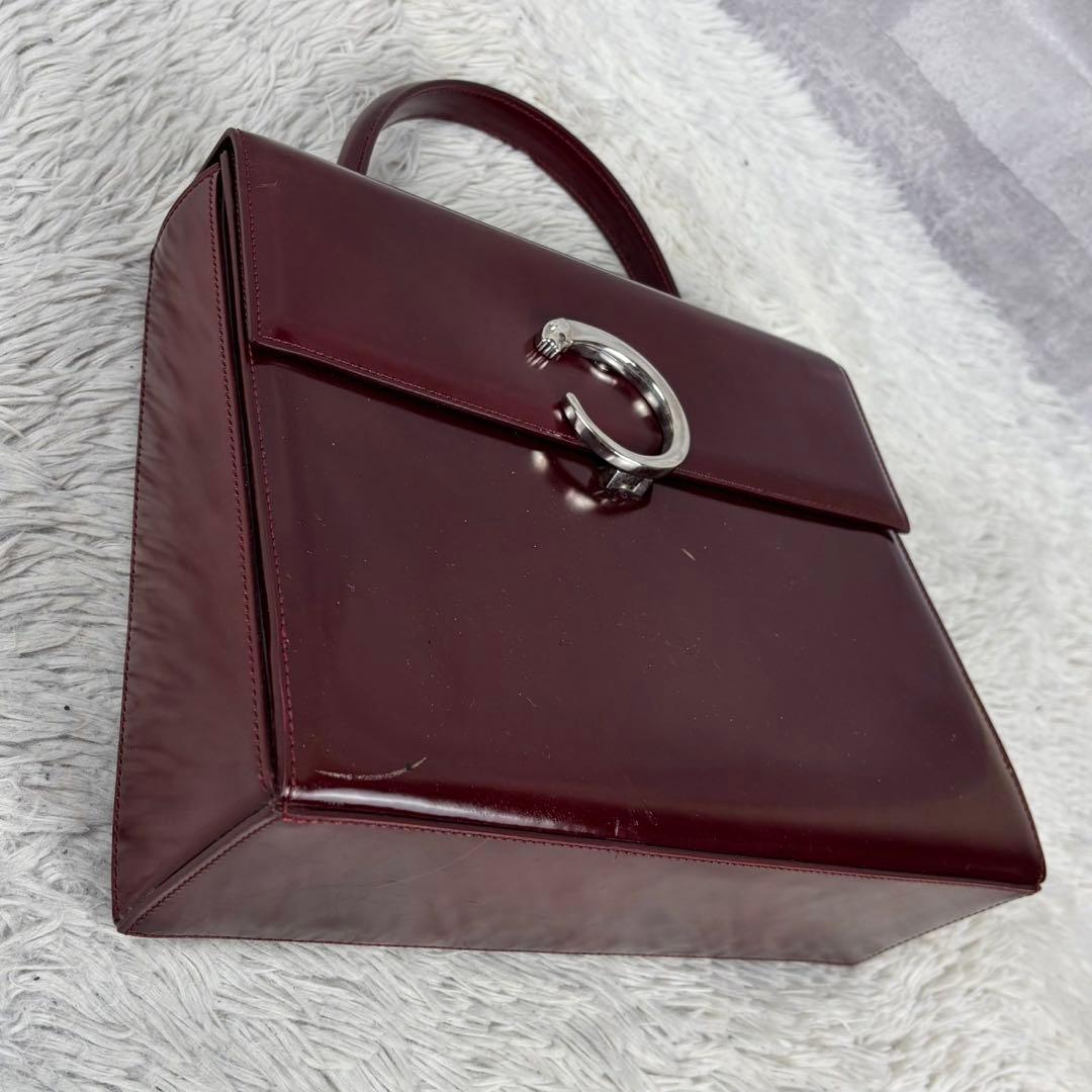 極美品 カルティエ レザー ハンドバッグ パンテール ボルド マストライン 赤茶