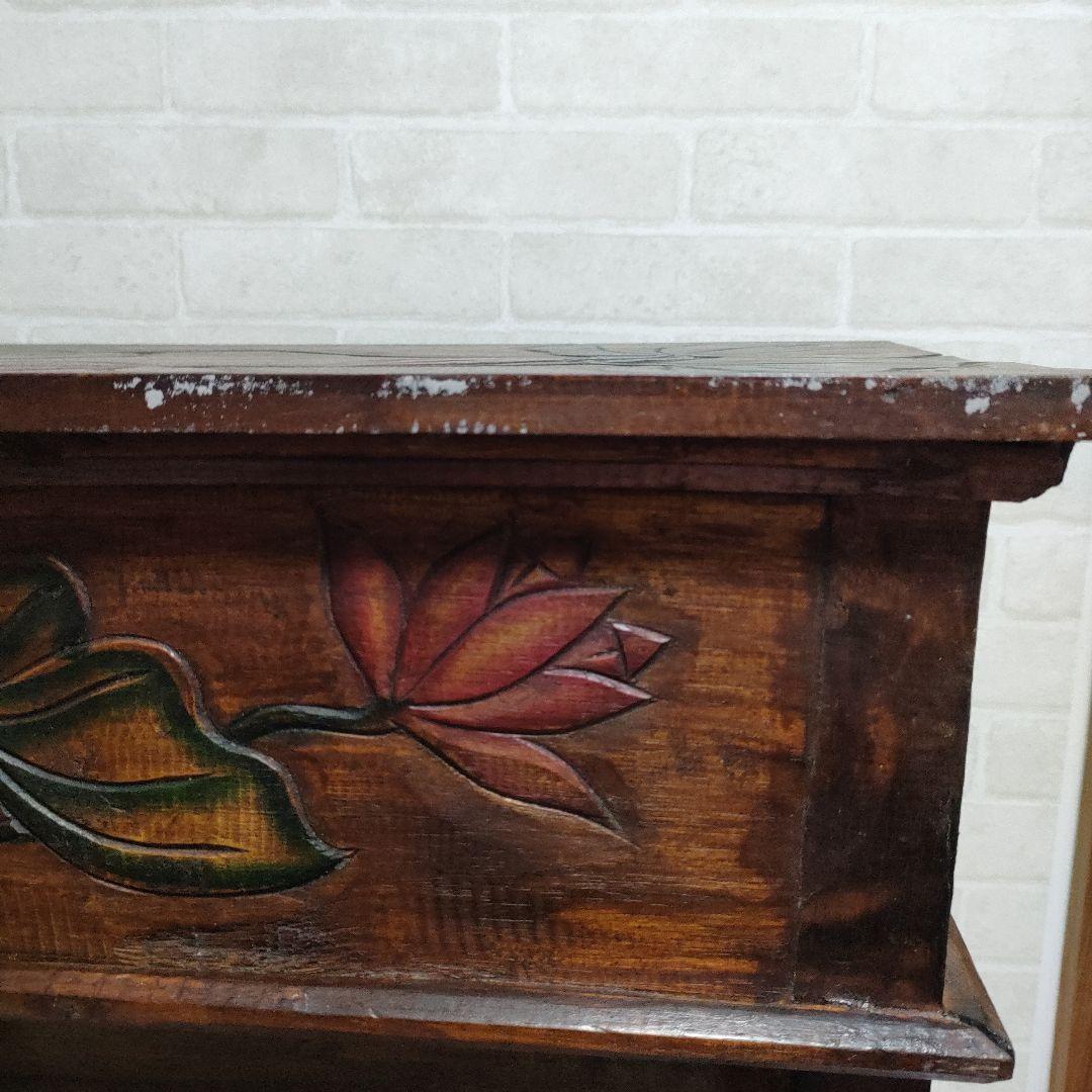 アジアン家具 バリ島 ロータス柄 木製 チェスト サイドテーブル 猫脚