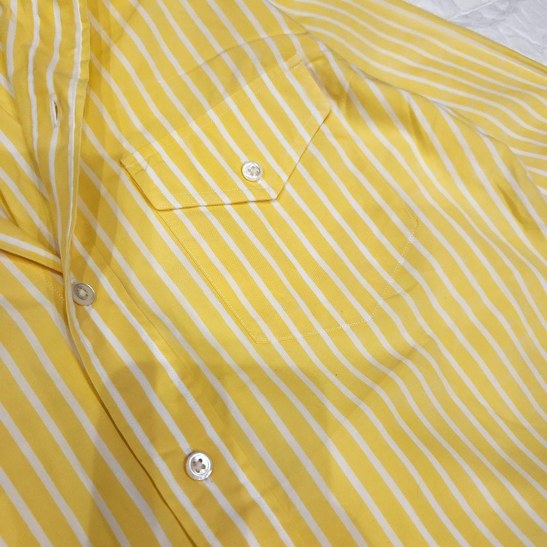 美品✨ラルフローレン　コットン100　長袖シャツ　ストライプ　ロゴ刺繍　イエロー