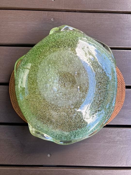 稲嶺盛吉　泡ガラス　花器　翠