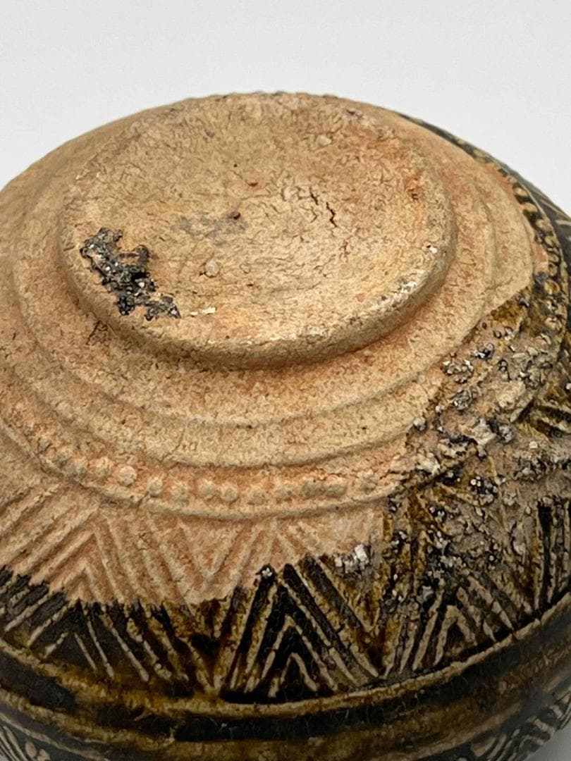 北宋時代 青磁 天目吉州窯菱格紋刻花茶入壺　蓋付き　茶入　茶道具(F-85)